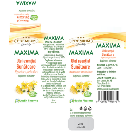 Ulei esential de sunatoare Maxima, 10 ml, Justin Pharma 727081