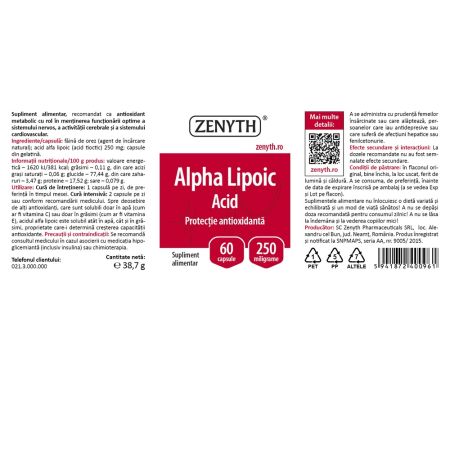 Alpha Lipoic Acid, 60 capsule, Zenyth 702841