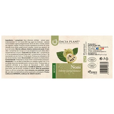 Noni, 60 comprimate, Dacia Plant 737876