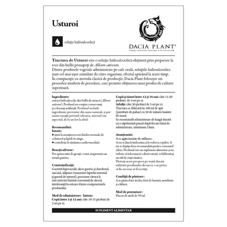 Tinctura de Usturoi, 50 ml, Dacia Plant 593337