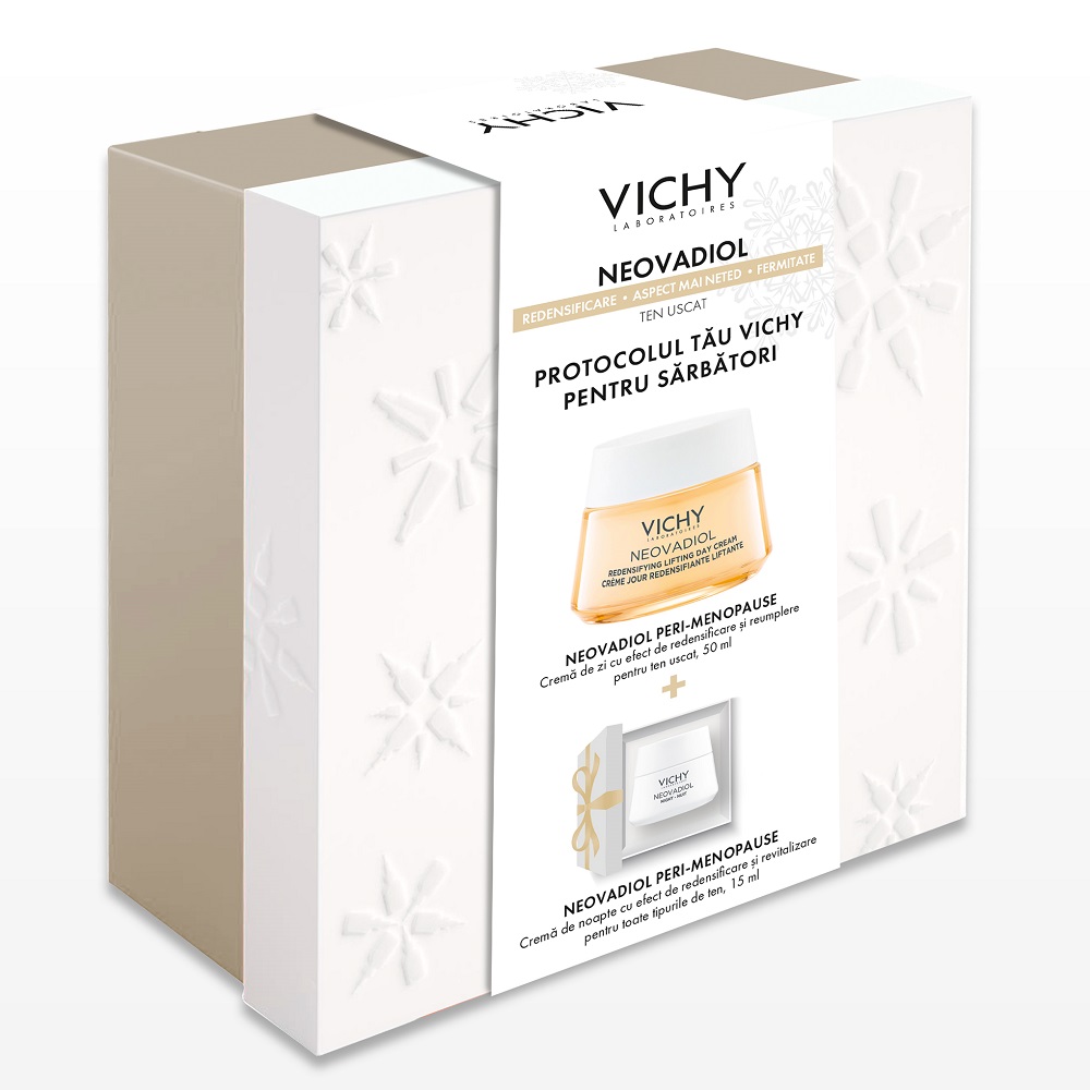 Pachet Crema de zi antirid pentru ten uscat Neovadiol Peri-Menopause, 50 ml, Vichy + Crema antirid de noapte Neovadiol Peri-Menopause, 15 ml, Vichy