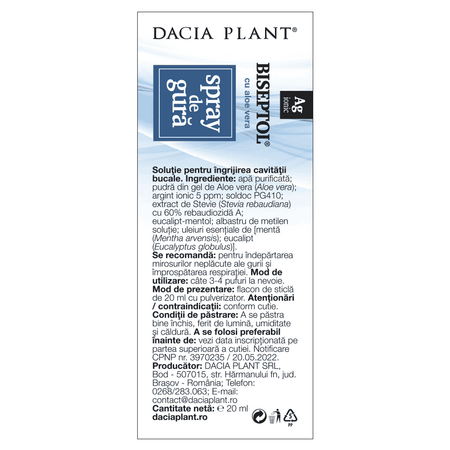 Spray de gura cu Aloe Vera Biseptol, 20 ml, Dacia Plant 593119