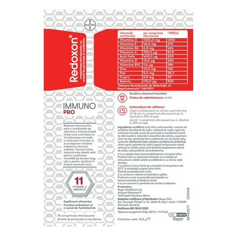 Redoxon Immuno Pro, 1000 mg, 15 comprimate efervescente, Bayer 701044