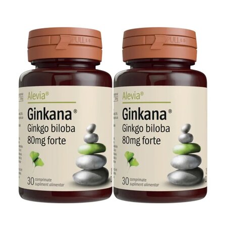 Pachet Ginkana Gingko Biloba Forte, 80 mg, 30+30 comprimate, Alevia