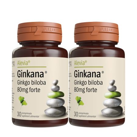 Pachet Ginkana Ginko Biloba Forte 80mg, 30 comprimate, Alevia (1+1)