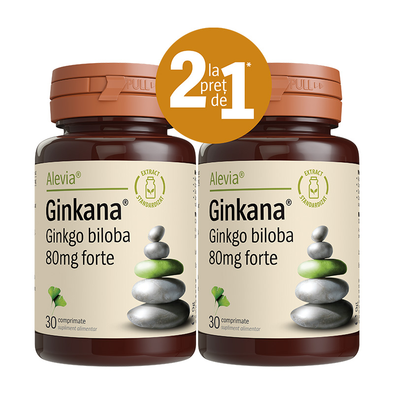 Pachet Ginkana Ginko Biloba Forte 80 mg, 30+30 comprimate, Alevia