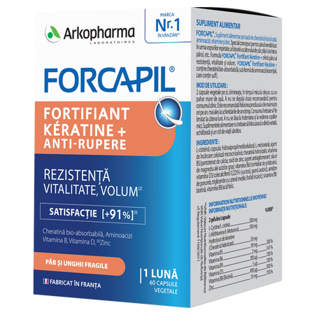 Pachet 2 +1 Forcapil Fortifiant Keratine +, 3 x 60 capsule vegetale, Arkopharma 545008