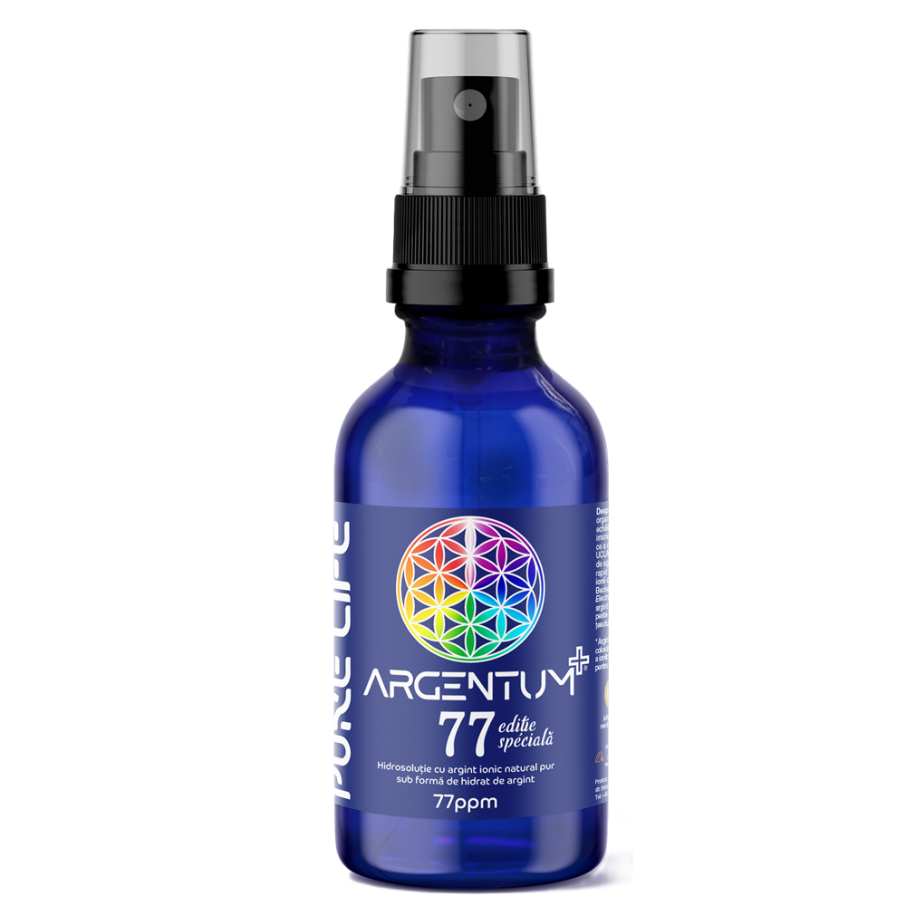Hidrosolutie cu argint ionic Argentum+ 77PPM, 60 ml, Pure Life