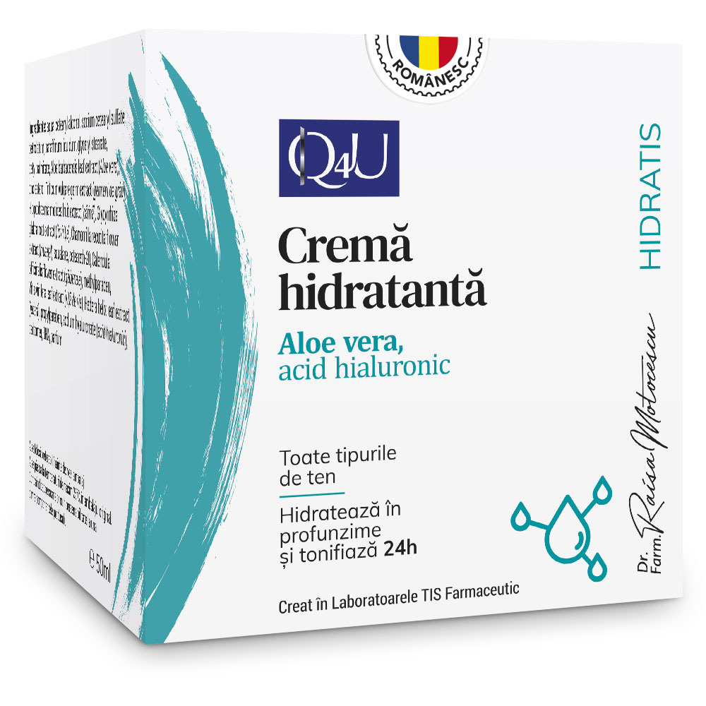 Crema hidratanta cu aloe vera si acid hialuronic Hidratis Q4U, 50 ml, Tis Farmaceutic