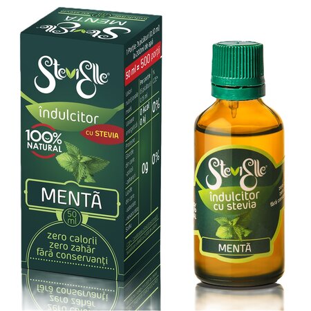 Indulcitor lichid cu stevia si aroma de menta Stevielle, 50 ml, Hermes Natural