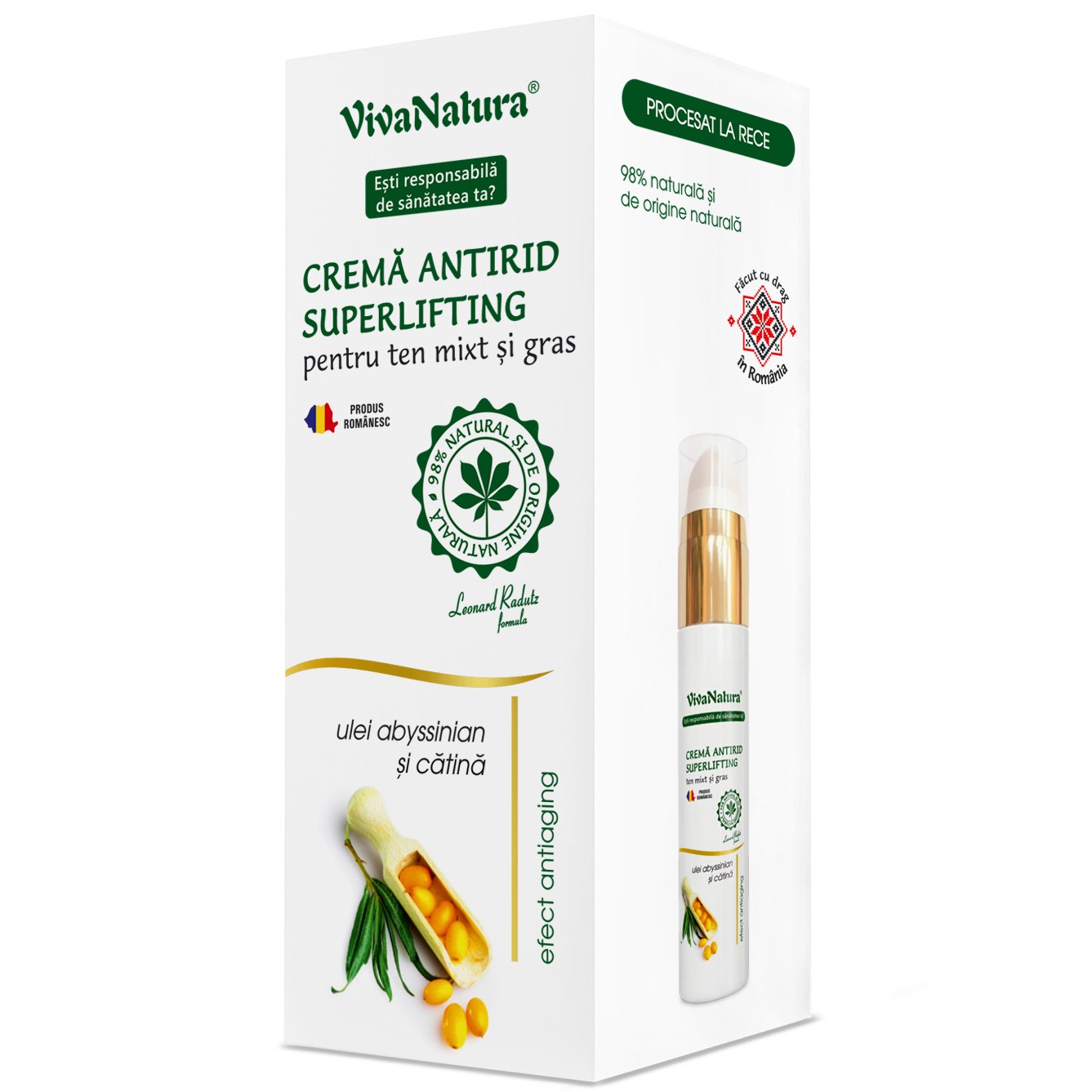 Crema antirid superlifting pentru ten mixt si gras, 45 ml, Vivanatura