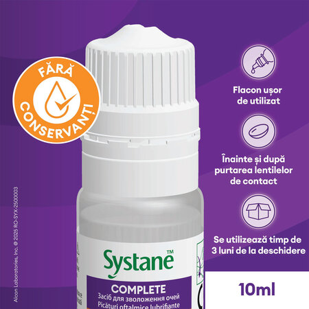Picaturi oftalmice lubrifiante fara conservanti Systane Complete, 10 ml, Alcon 756053