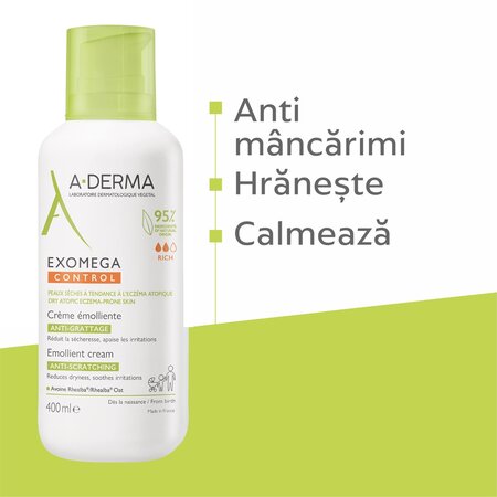 Crema emolienta Exomega Control, 400 ml, A-derma : Farmacia Tei online
