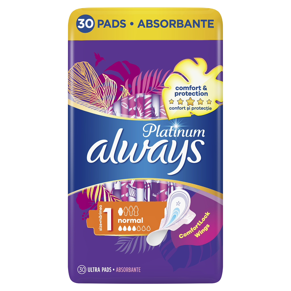 Absorbante Always Platinum Normal, 30 bucati, P&G