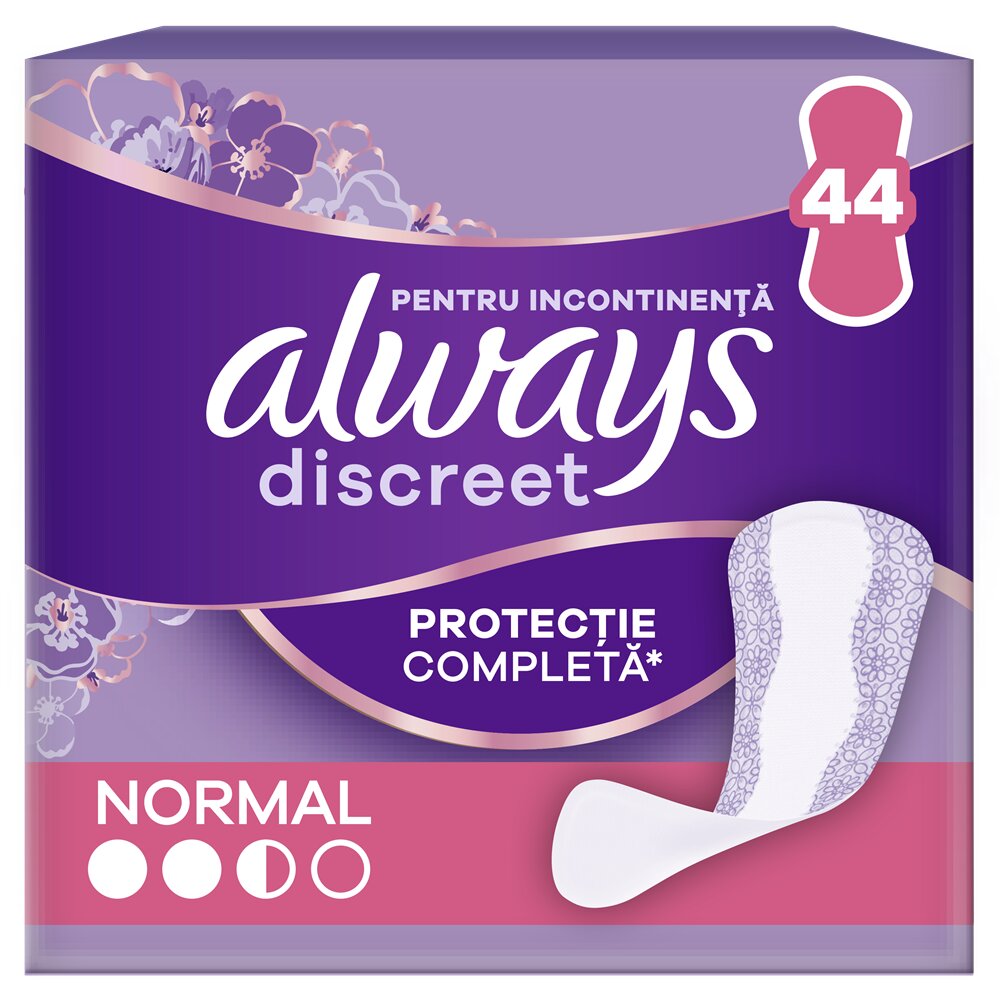 Absorbante zilnice pentru incontinenta urinara Discreet Normal, 44 bucati, Always
