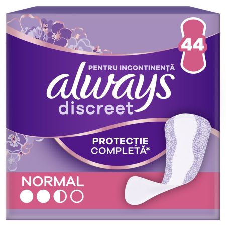 Absorbante zilnice pentru incontinenta urinara Discreet Normal, 44 bucati, Always
