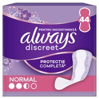 Absorbante zilnice pentru incontinenta urinara Discreet Normal, 44 bucati, Always