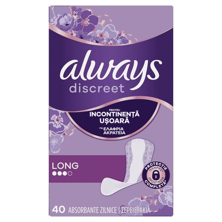 Absorbante zilnice pentru incontinenta urinara Discreet, Long, 40 bucati, Always 697010