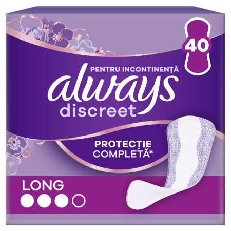 Absorbante zilnice pentru incontinenta urinara Discreet, Long, 40 bucati, Always