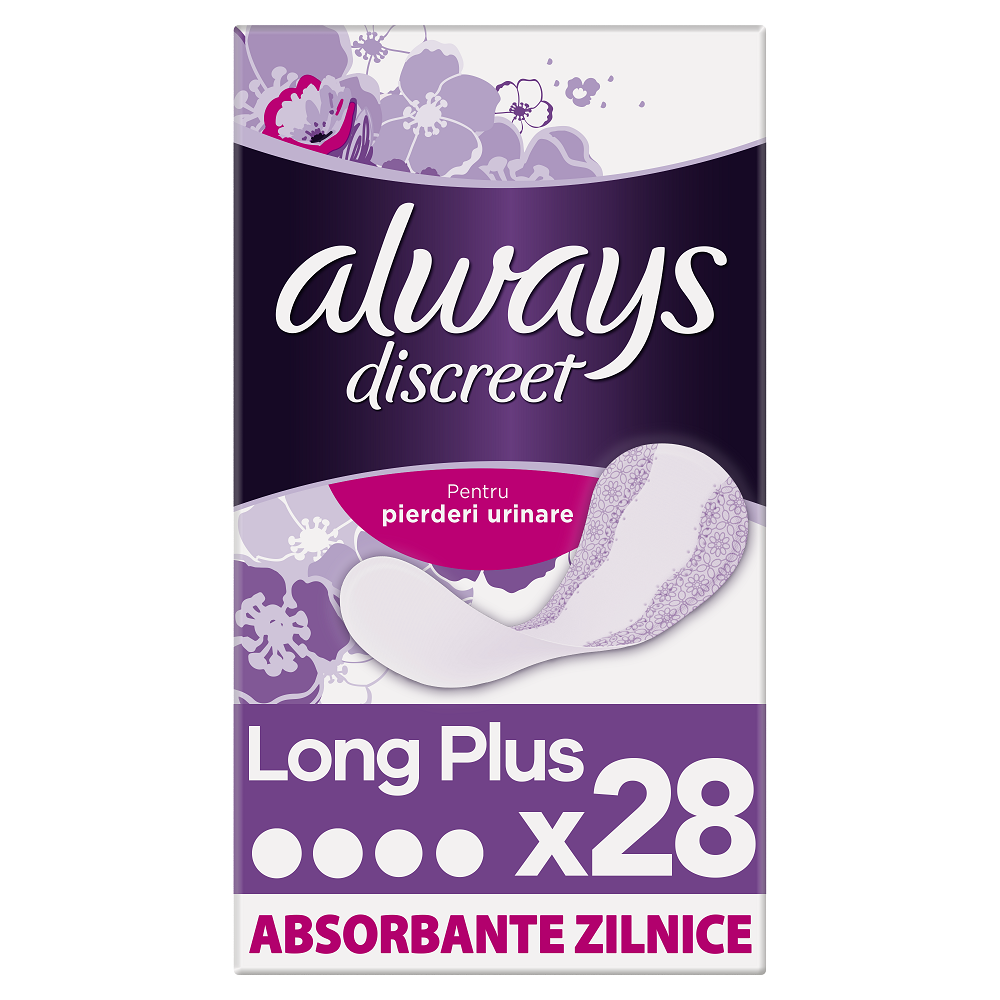 Absorbante zilnice pentru incontinenta urinara Always Discreet Long Plus, 28 bucati, P&G