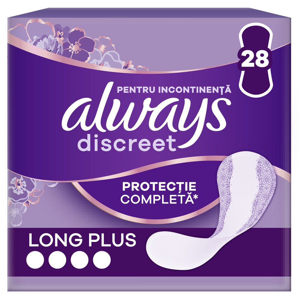 Absorbante zilnice pentru incontinenta urinara Discreet, Long Plus, 28 bucati, Always