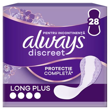 Absorbante zilnice pentru incontinenta urinara Discreet, Long Plus, 28 bucati, Always