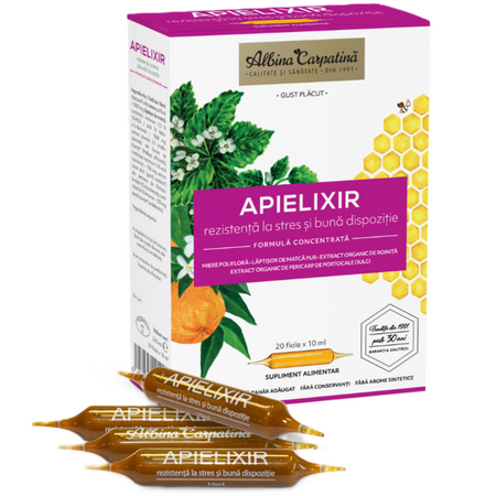 Apielixir rezistenta la stres si buna dispozitie, 20 fiole x 10 ml, Albina Carpatina
