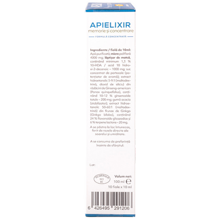 Memorie si concentrare Apielixir, 10 fiole x 10 ml, Albina Carpatina 723155