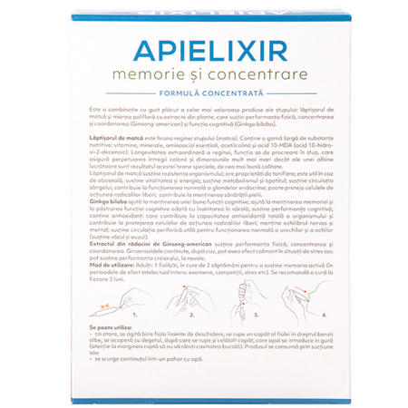 Memorie si concentrare Apielixir, 10 fiole x 10 ml, Albina Carpatina 723153