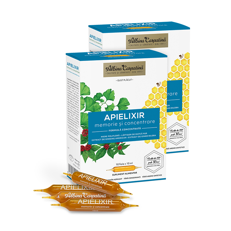 Apielixir memorie si concentrare, 20 + 10 fiole x 10 ml, Albina Carpatina