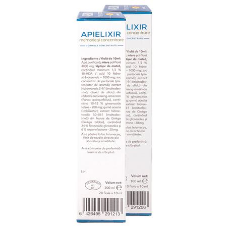 Memorie si concentrare Apielixir, 20 + 10 fiole x 10 ml, Albina Carpatina 723136