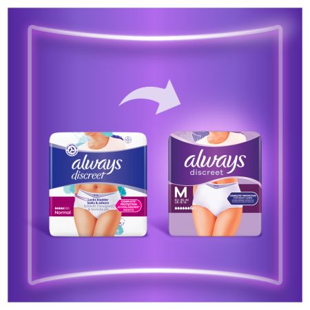 Chiloti pentru incontinenta urinara Discreet Plus, 6 picaturi, Marimea L, 8 bucati, Always 697063