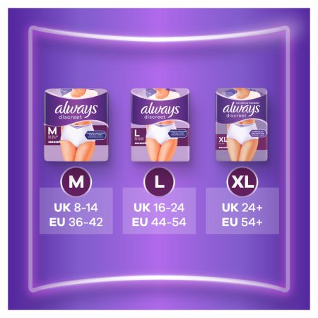 Chiloti pentru incontinenta urinara Discreet Plus, 6 picaturi, Marimea L, 8 bucati, Always 697059