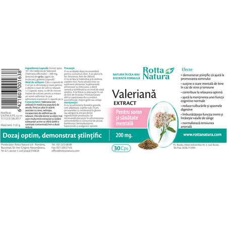 Valeriana extract, 200 mg, 30 capsule, Rotta Natura 598141