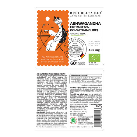 Ashwagandha Bio, 400 mg, 60 capsule, Republica Bio 701731