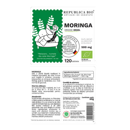Moringa Bio, 500 mg, 120 tablete, Republica Bio 701790