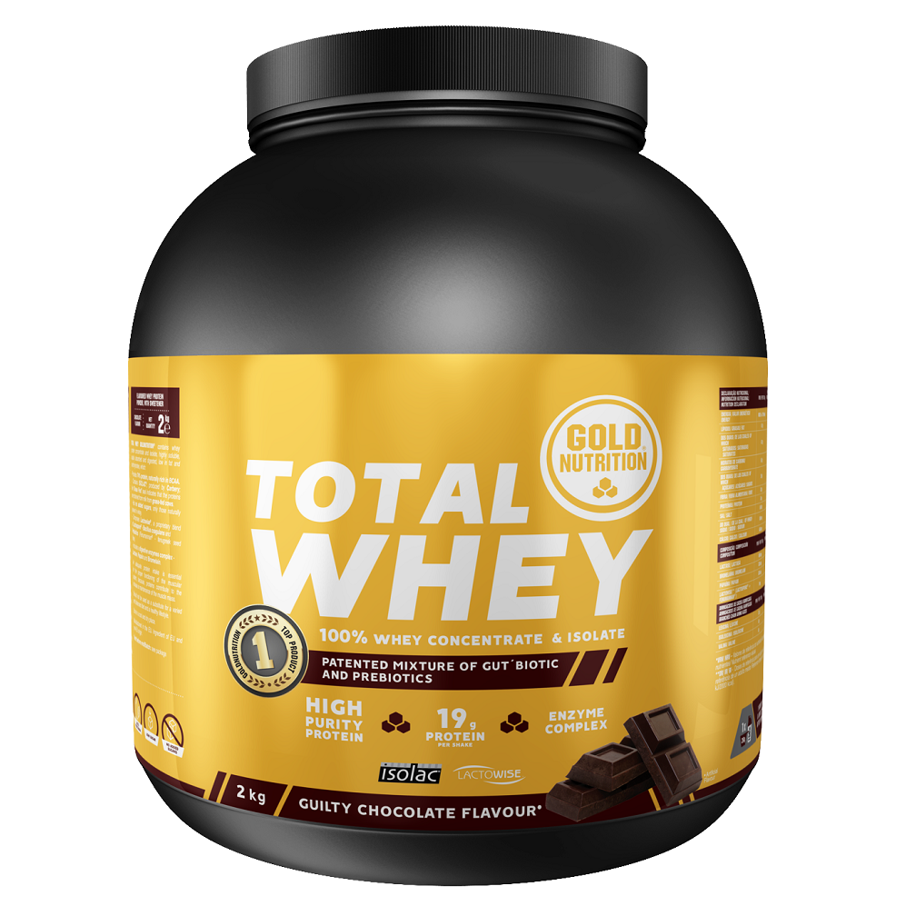 Pudra proteica cu aroma de ciocolata Total Whey, 2000 g, Gold Nutrition