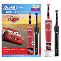 Set Family Periuta de dinti electrica copii + adult Vitality D100 Cars + Pro 1 Sensi Ultra Thin , 2 capete, Negru, Oral-B
