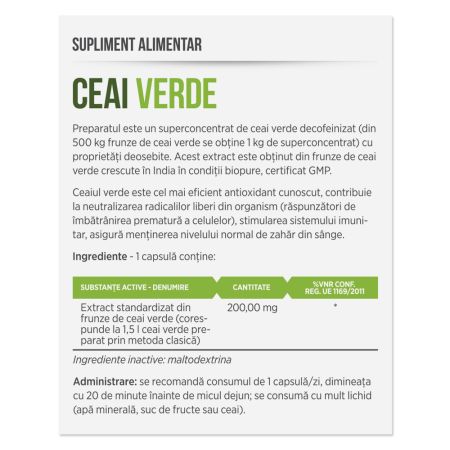 Ceai verde, 30 capsule, Parapharm 690125