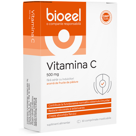 Vitamina C cu aroma de fructe de padure, 500 mg, 30 comprimate masticabile, Bioeel 685316