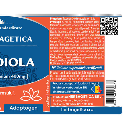 Rhodiola, 400 mg, 30 capsule, Herbagetica 688852