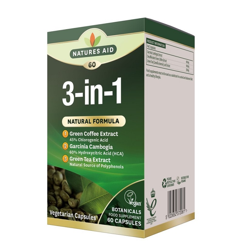 Formula naturala 3 in 1 cu cafea verde, garcinia cambogia si ceai verde, 60 capsule, Natures Aid