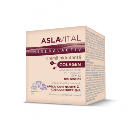 Crema hidratanta cu Colagen SPF 10 Mineralactiv, 50 ml, AslaVital