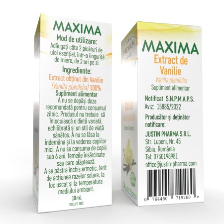 Extract de vanilie Maxima, 10 ml, Justin Pharma 720342