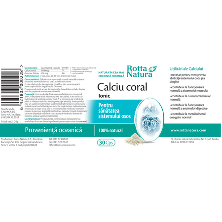 Calciu Coral Ionic, 30 capsule, Rotta Natura 597940