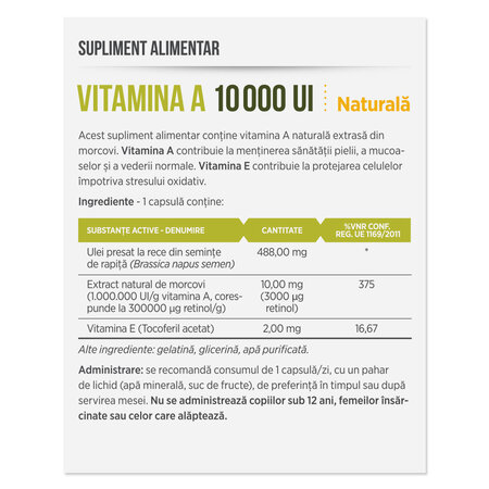 Vitamina A, 10000 UI, 30 capsule, Parapharm 690476
