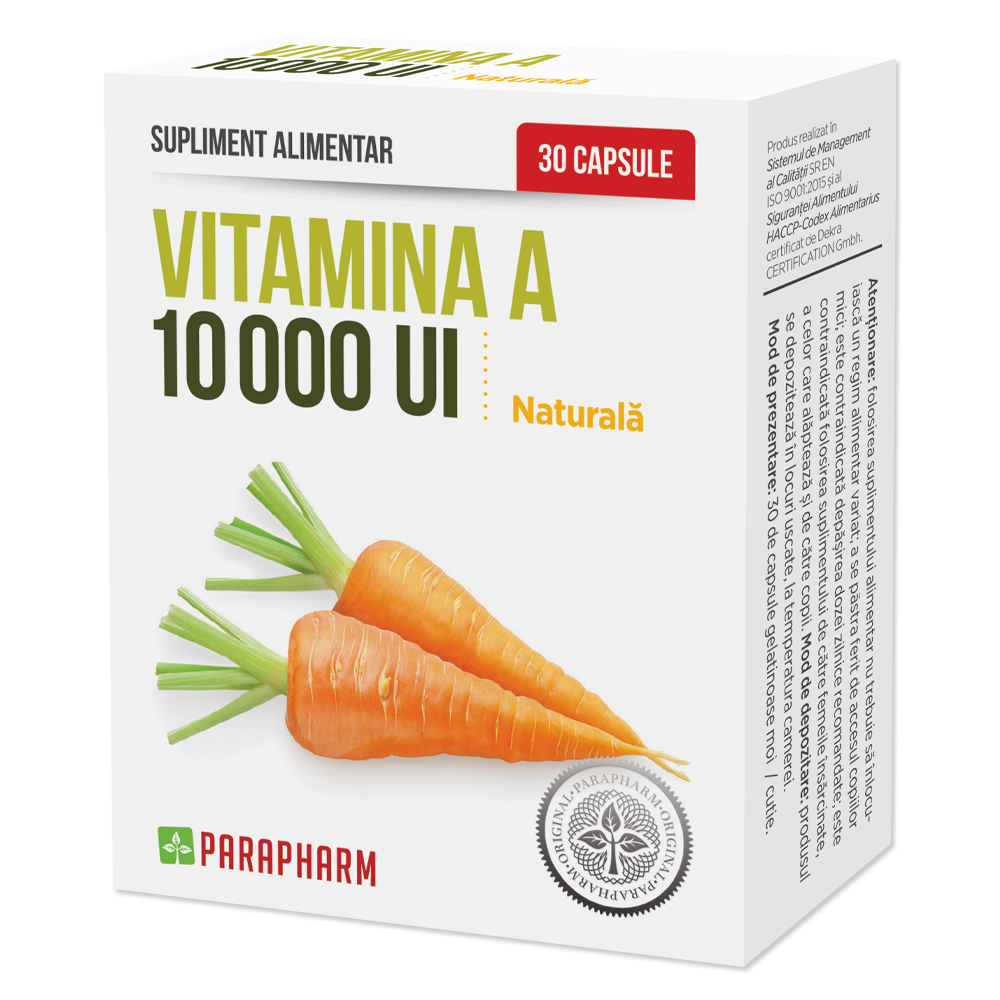 Vitamina A, 10000 UI, 30 capsule, Parapharm