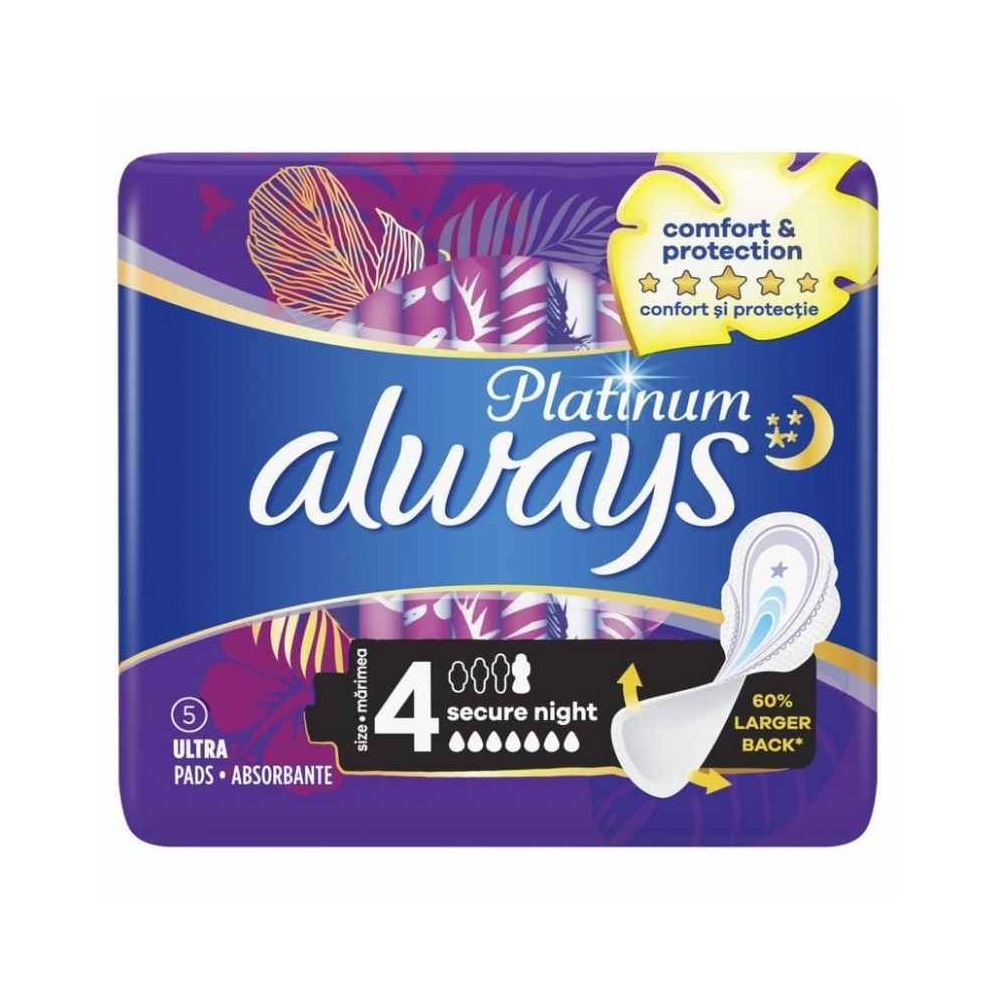 Absorbante Always Platinum Night Ultra, 5 bucati, P&G