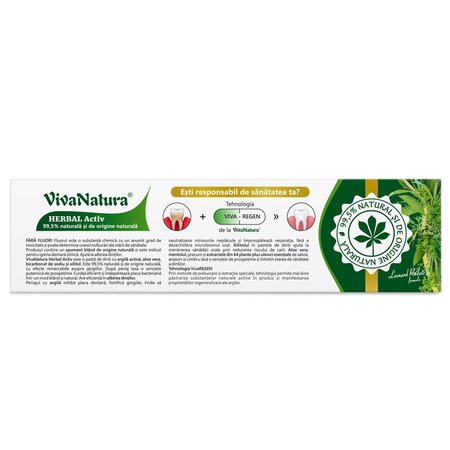 Pasta de dinti naturala cu argila si aloe vera Herbal, 80 ml, Vivanatura 709805