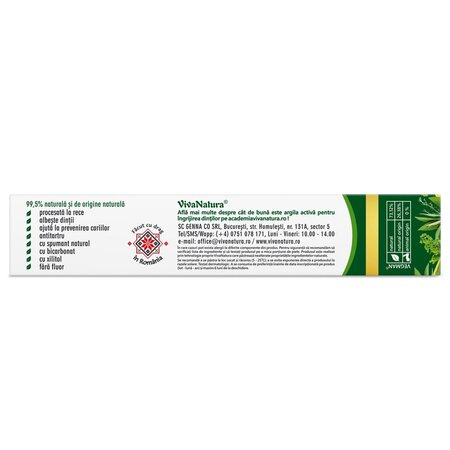 Pasta de dinti naturala cu argila si aloe vera Herbal, 80 ml, Vivanatura 709806